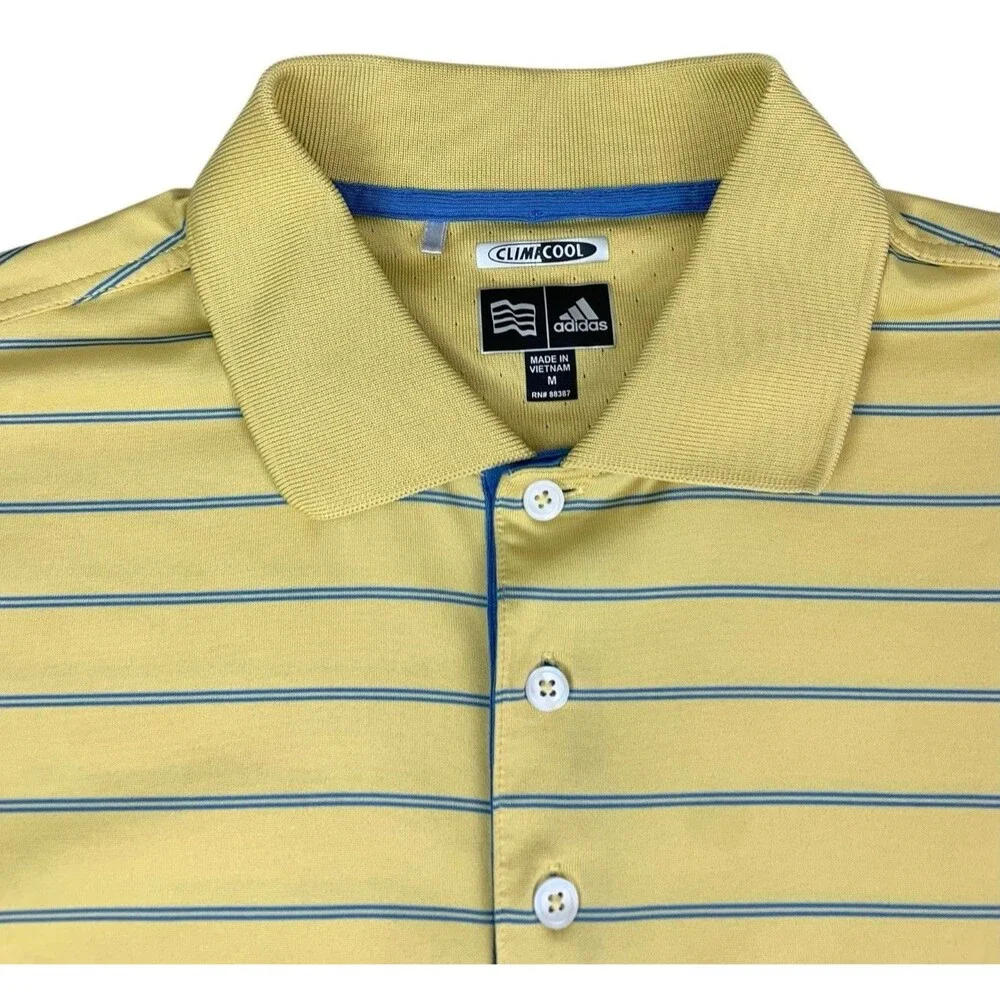 Adidas Golf Men's Polo Shirt ClimaCool, Yellow Striped, Moisture Wicking, Medium